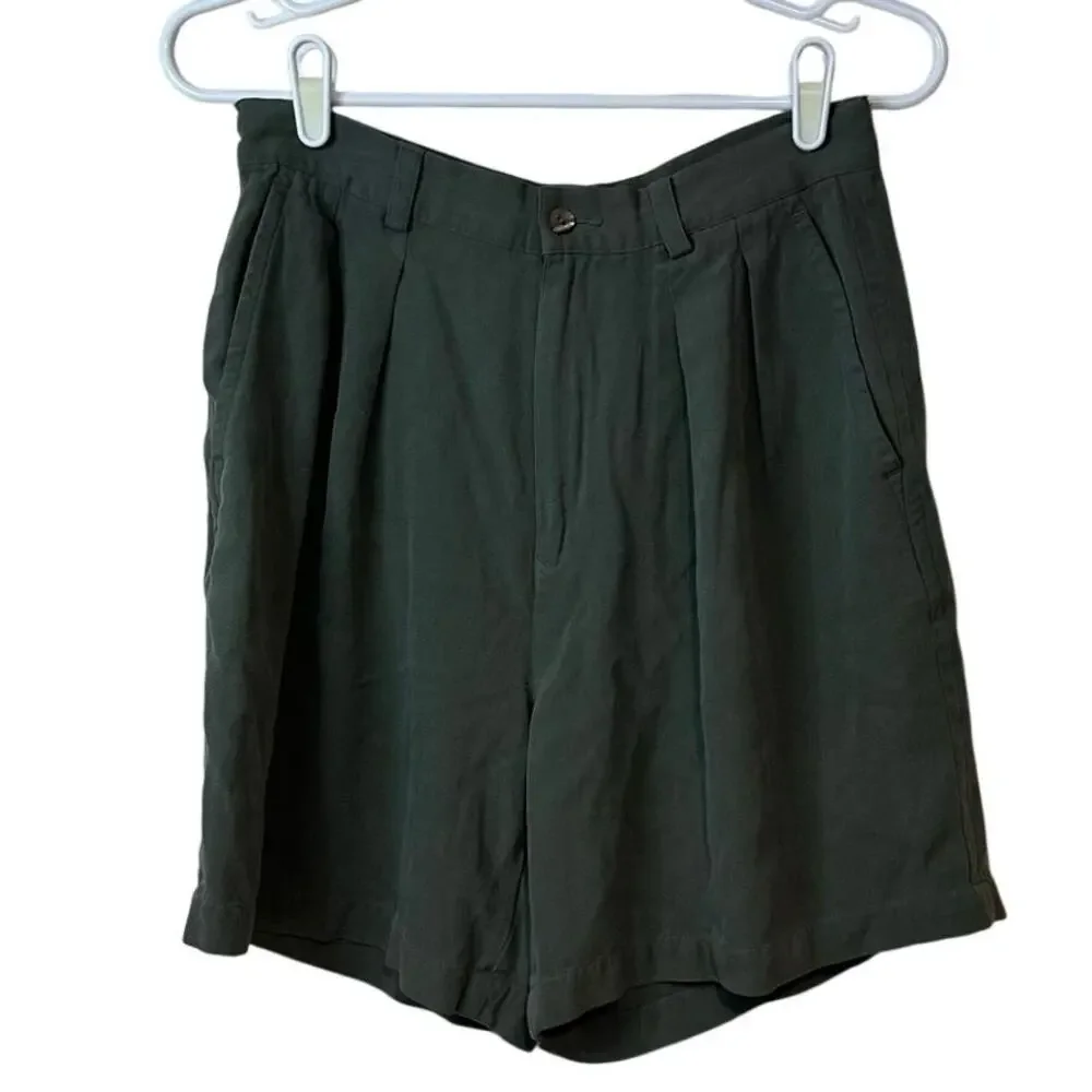 Tommy Bahama Vintage‎ Women’s Pleated High Waist Shorts Size 10 100% Silk Green